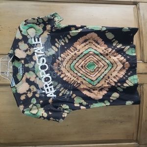 Aeropostale Casual T-Shirt Crew Neck Geometric Tie-Dye Orange Green Black Large